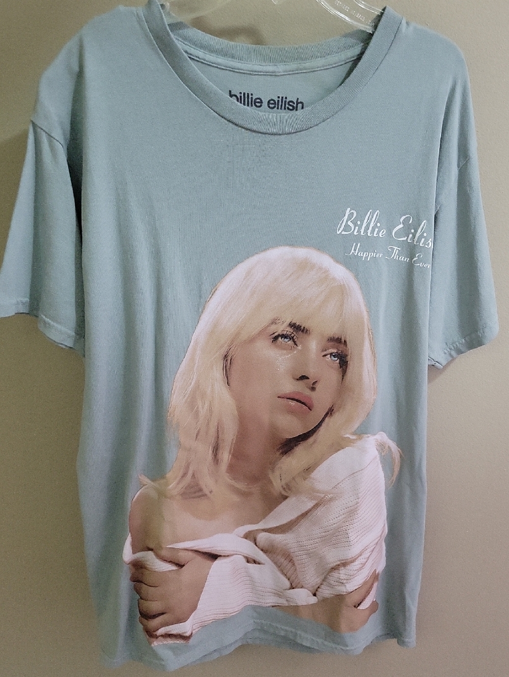 Women's Light Teal Graphic Tee - "Happier Than Ever"